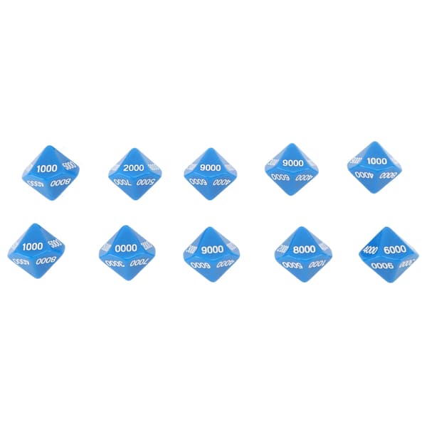 10 ti-sided terninger med hvite tall for undervisning og spill, blå, 10 stk