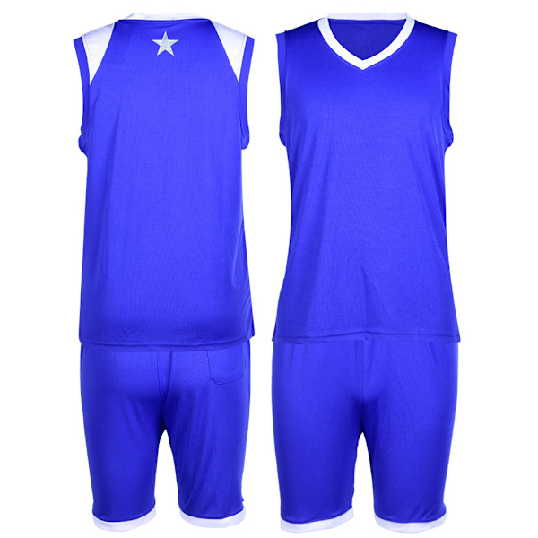Basketballuniform for gutter og barn, V-hals, ermeløs, atletisk, blå