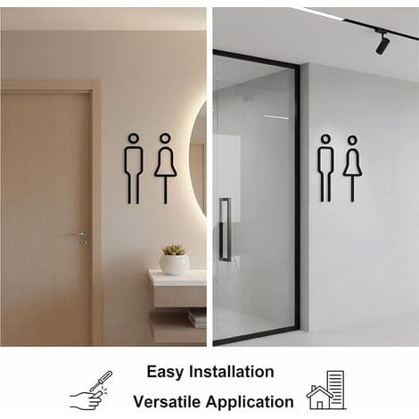 Sort, moderne, selvklæbende, elegant akryl toiletskilt med mandlige og kvindelige symboler, til gæstebadeværelse, til mænd og kvinder