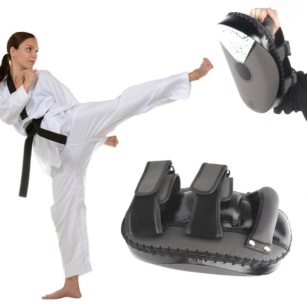 Taekwondo Boxningssparkhandskar Träning Sparkmålsskydd PU-läder 34cm Mörkgrå