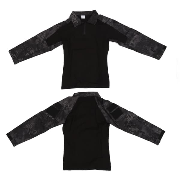 Unisex langærmet kamp T-shirt med lynlås, albuebeskyttelse og skulderlomme, sort pythonprint, størrelse L