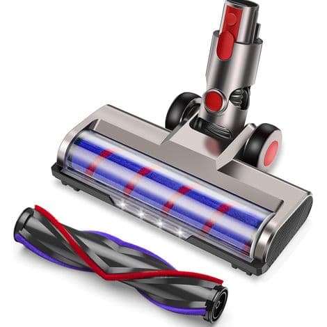 Børste for Dyson V7 V8 V10 V11 V15, fleksibel og 180° svingbar Dyson-børste med 4 LED-frontlykter og 2 erstatningsruller for harde gulv og tepper
