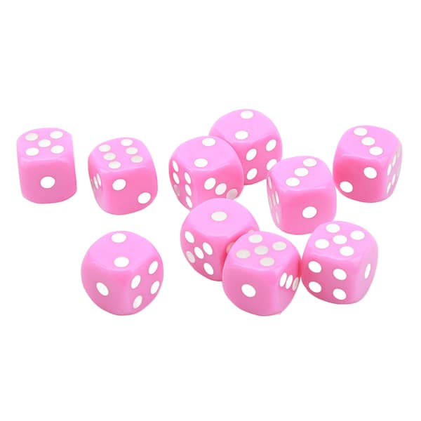 Sett med 30 plast 6-sidede terninger med avrundede hjørner, 16 mm, for brettspill, rosa