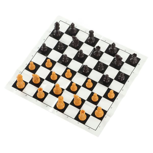 Internationellt schackspel i plast med bricka, 25 cm pjäser, PS, bärbart för vuxna och barn, brunt