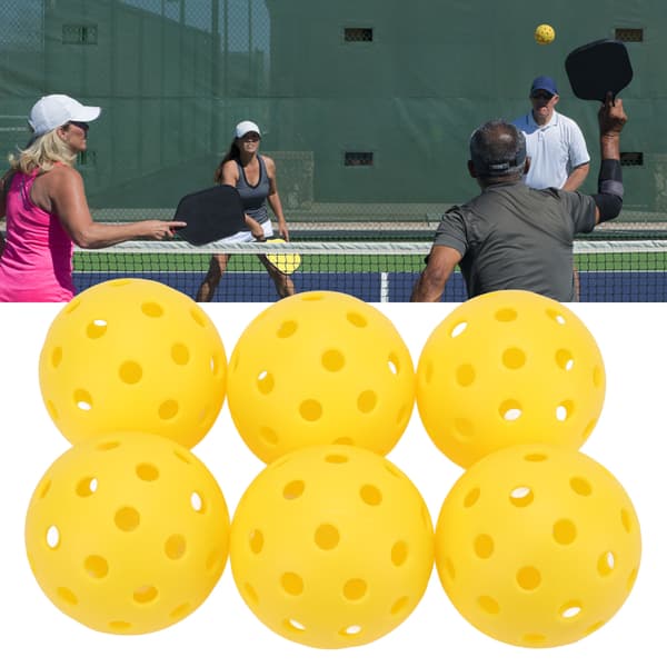 6 stk. sæt gule pickleball-bolde af plast med huller til udendørs træning standard