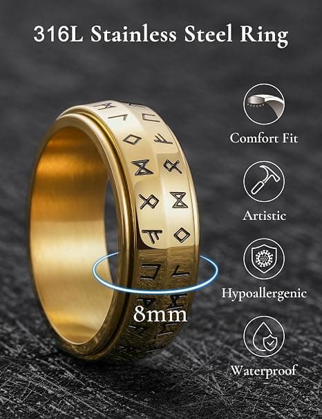 Ringe i rustfrit stål, vielsesringe til mænd Spinner Viking Runer Ring til mænd kvinder Komfortabel pasform