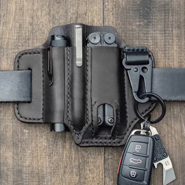 Læder EDC Organizer med Bæltestrop til Pen, Lommelygte og Multifunktionelle Værktøjer