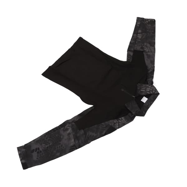Unisex langærmet kamp T-shirt med lynlås, albuebeskyttelse og skulderlomme, sort pythonprint, størrelse L