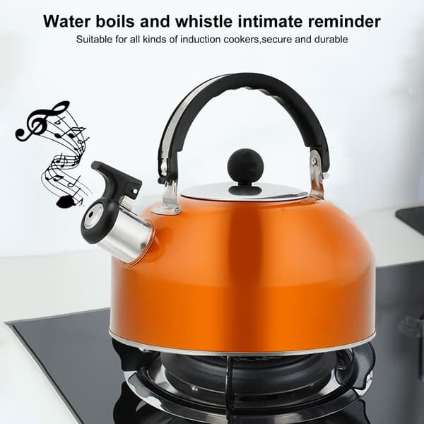 Tekanne i rustfritt stål med fløyte, ergonomisk håndtak og kjølig grep, 3L, oransje