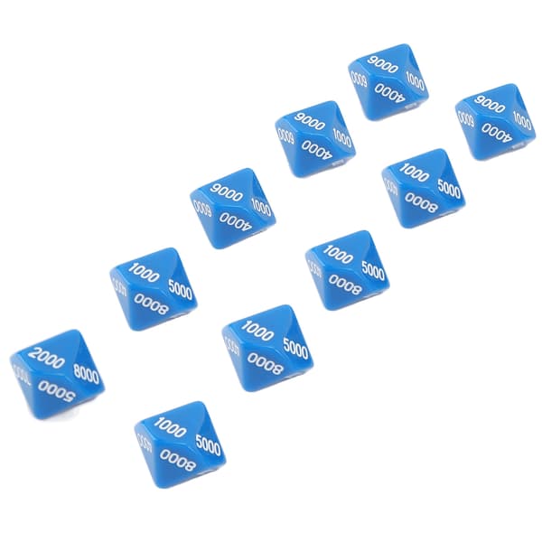 10 ti-sided terninger med hvite tall for undervisning og spill, blå, 10 stk