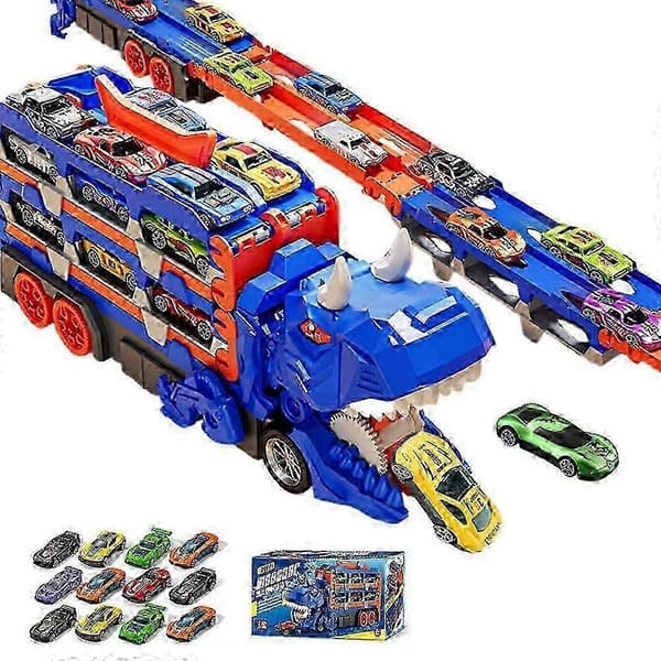 Bil lastebil lekesett dinosaur transport lastebil med 12 stk billeker for gutter