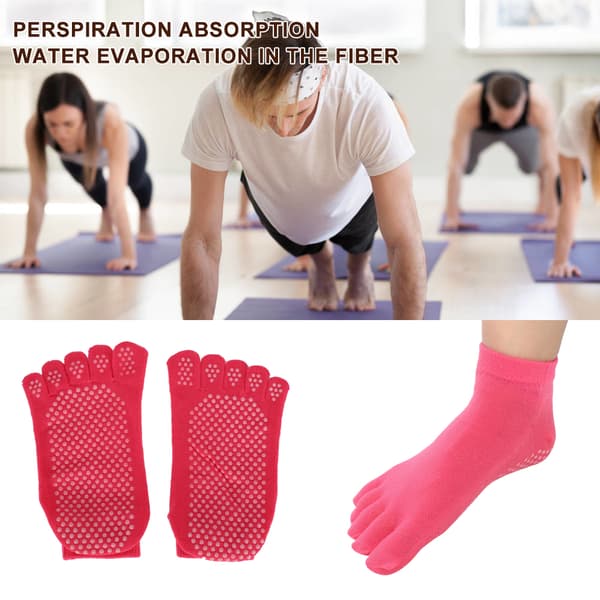 Bløde bomuldståstrømper, skridsikre, åndbare, til yoga og pilates (rød pink)