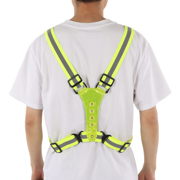 Refleksvest med LED, 3 lysmoduser, 360° beskyttelse for løping og sykling, gul