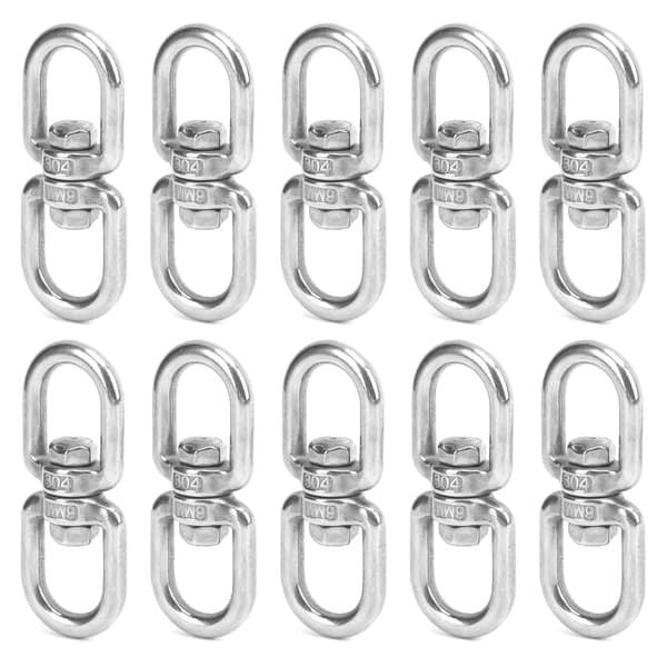10 stk. M6 svingbare vegglamper i rustfritt stål, 8-formet ring, dobbeltende kobling