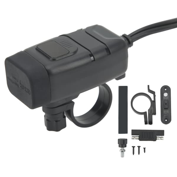 12V Motorsykkel USB-lader med Voltmeter, Dobbel Hurtiglading, Vanntett, Styreutstyr