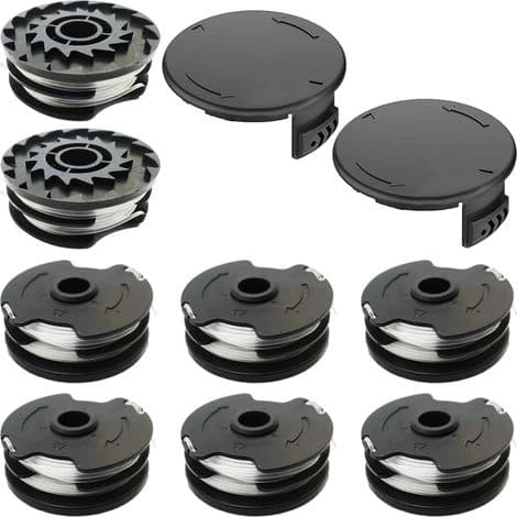 Pakke med 10 erstatningsspoler og deksler til Parkside PRTA 20-Li A1/B1/B2/C3, PRT 300 A1, PRT 550 A1/A3 gresstrimmere (8 spoler + 2 deksler)