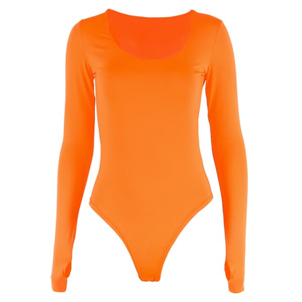 Jumpsuit for kvinner, slim fit, langermet, oransje, leotard, motedans