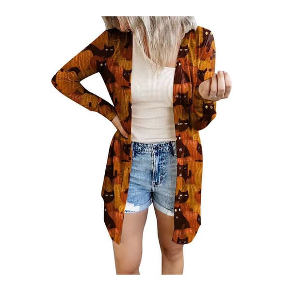 Lätt långärmad öppen cape för kvinnor för Halloween höst casual orange S