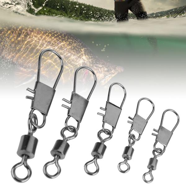 Fiskeforbindelse med solid kulstofstålring, drejeligt kugleleje og dobbeltlåsende spænde.