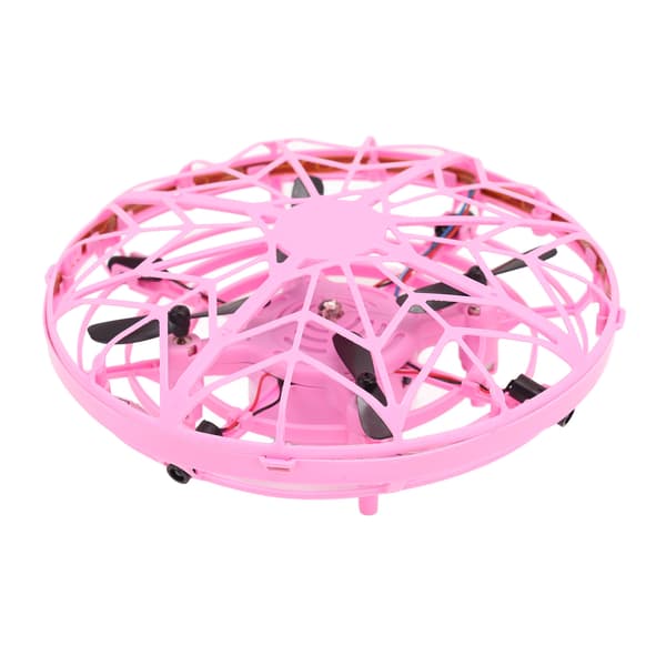 Mini UFO-drone med bevegelsessensor og LED-lys, rosa flygende leketøy for barn