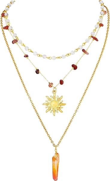 Lagdelt Krystall Sol Halskjede, Boho Hippie Sommer Strand Halskjede