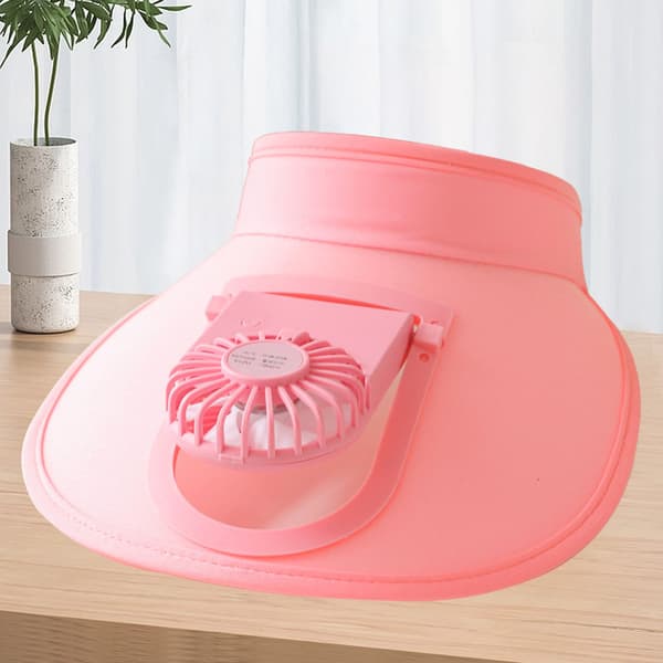 Børns sommer ventilatorhat med bred skygge, UV-beskyttelse, 3 niveauer, USB genopladelig, pink