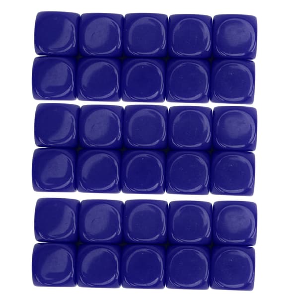30 STK Sett med 6-sidige runde blanke terninger i plast 16MM for spill, fester, DIY, matteundervisning, blå