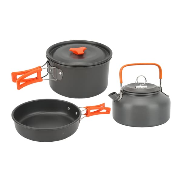 Bärbar Camping Köksredskap Set Mess Kit Grytor Vattenkokare Fällbara Bestick Orange