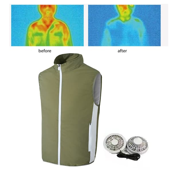 Airconditioningsvest med 3 vindhastigheder, åndbar og ventilator til sommer, 2XL Grøn OD