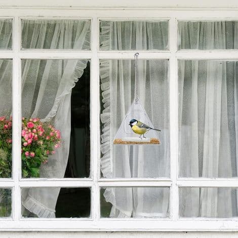 Trekantet fuglefoderbræt i akryl, hængende foderbræt, til vindue, 13 x 12,5 x 7,5 cm, transparent