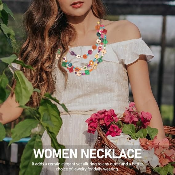 1 stk. boheme-halskæde, bib-krave, statement, chunky vedhæng, perler, etnisk choker, multi-strengs halskæde til kvinder…