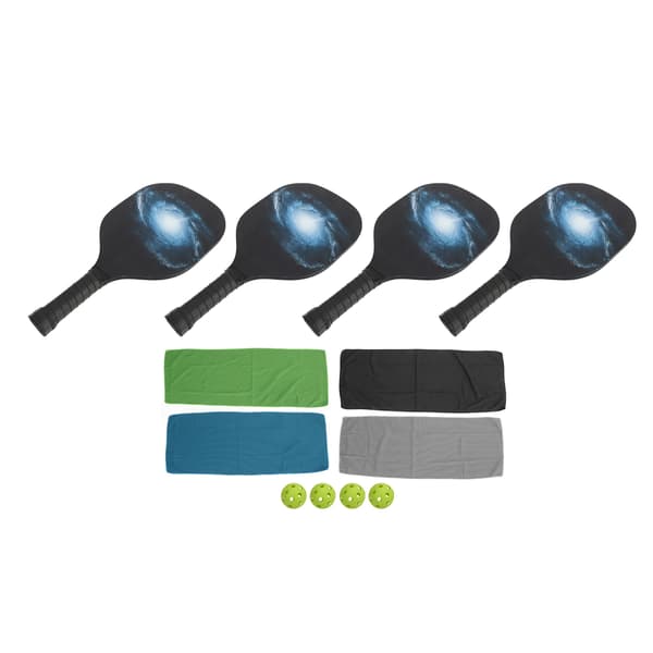 Pickleball-sæt med 4 bat, 4 bolde, 4 håndklæder og opbevaringstaske