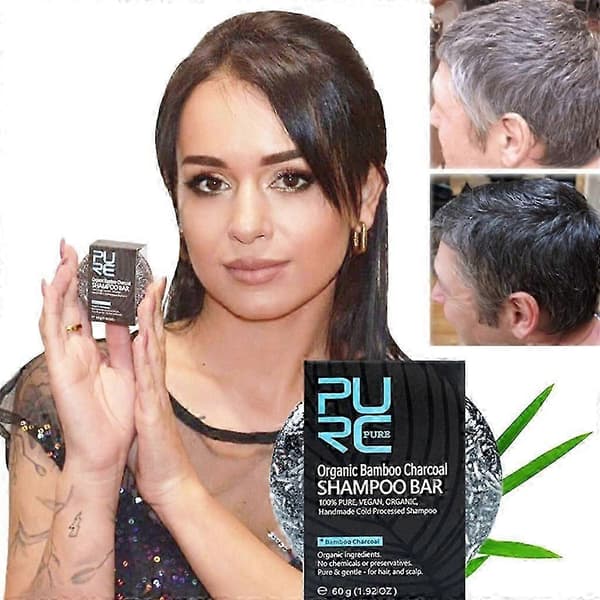 2x Sort solid shampoo med bambuskul, Solid shampoo, Rensende shampoo