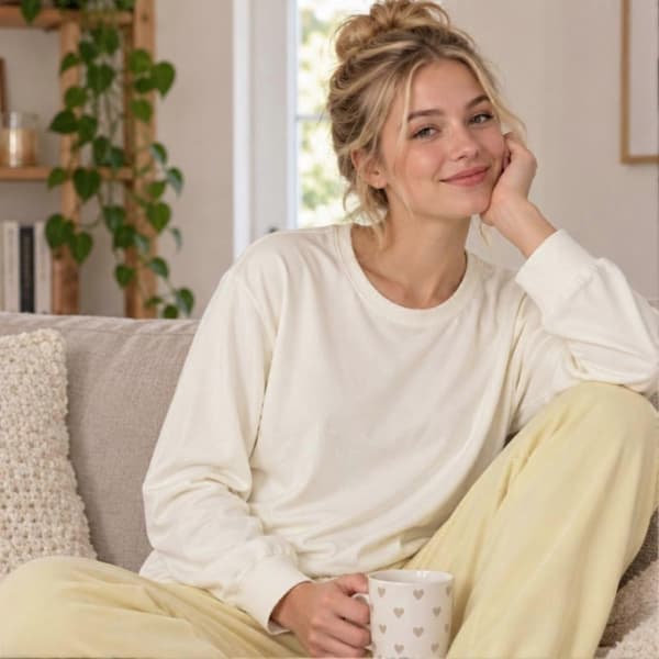 Pyjamasset i borstad polyester för dam, långärmad tröja med rund hals, lös passform, plus size, termiska myskläder för... Yellow L