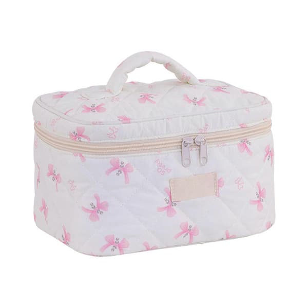 Elegant quiltad necessär med fluga, stor resväska för kvinnor.