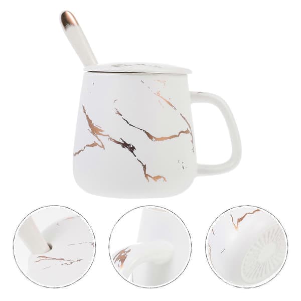 Marmorerad kaffemugg Keramisk kopp för att dricka 1 set med sked vit