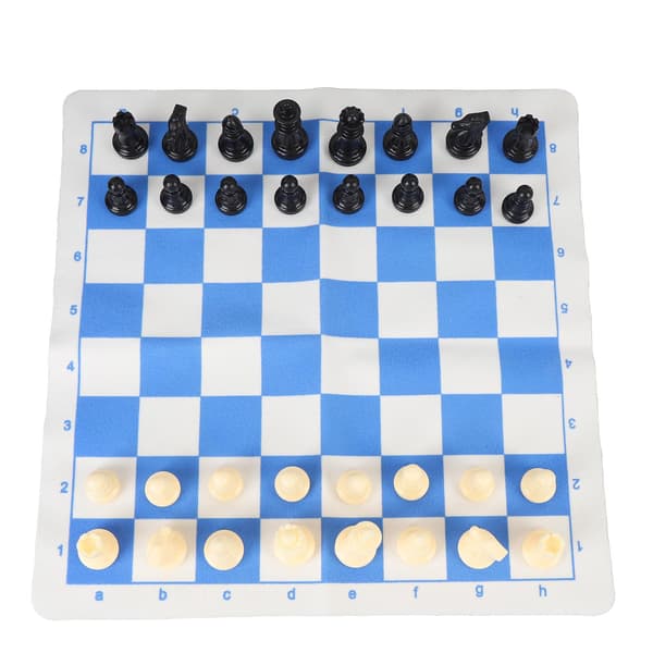 Schackspel med 32 plastpjäser och 35 cm PU-läderbricka för hem och resor