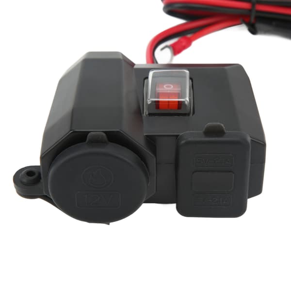 Dobbel USB Motorsykkellader 12V Vanntett med Digital Voltmeter og Sigarettuttak