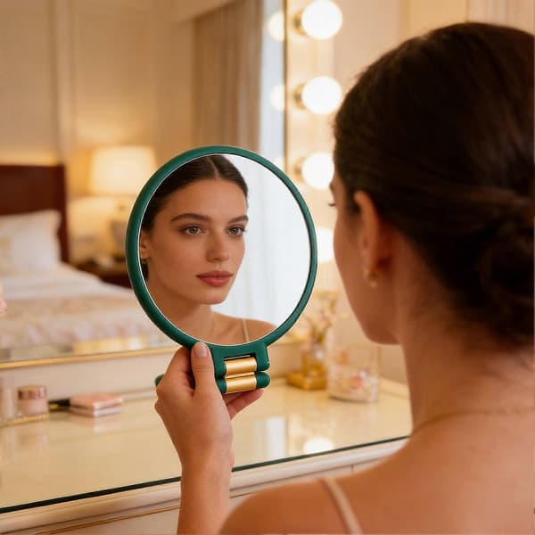 To-vejs spejle – 1x og 50x – til makeup-påføring