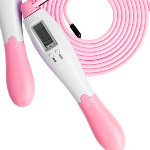 Trådløst digitalt hoppetau med elektronisk teller/timer for trening - Rosa
