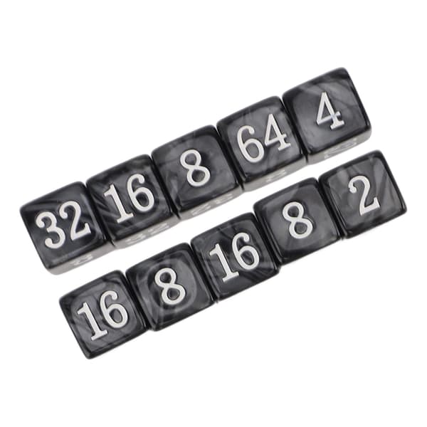 30 6-sidige numeriske terninger, multipler av 2, lett, bærbar plast, for undervisning, brettspill, svart