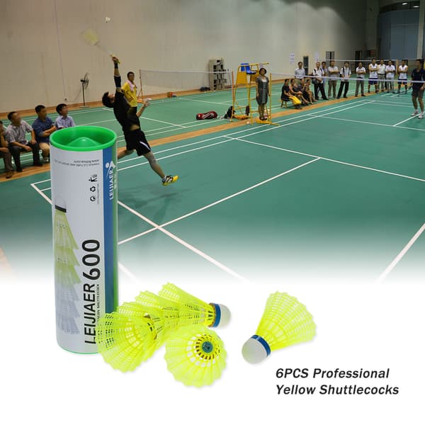 6 STK Badmintonfjerbolde, Gule Nylon, til Træning, Øvelse og Indendørs/Udendørs Konkurrence.