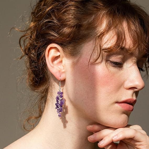Krystalsten lange kvastøreringe til kvinder, Chakra Healing Stone Dangle Øreringe til bryllup.