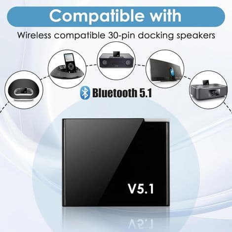 30-pin Bluetooth 5.1-mottaker biladapter, adapter for Hi-Fi-systemer, Bose Sound Dock og andre dokkingstasjoner