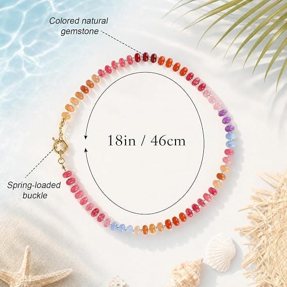 Farverig perle-halskæde med ædelsten til kvinder, Boho naturstens-choker smykker sommer strand halskæde.