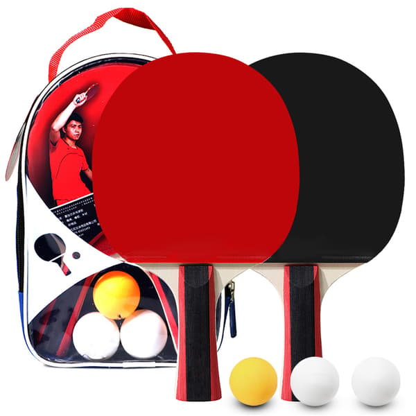 Bordtennisset för 2 spelare: 2 racketar, 3 bollar och skyddsväska