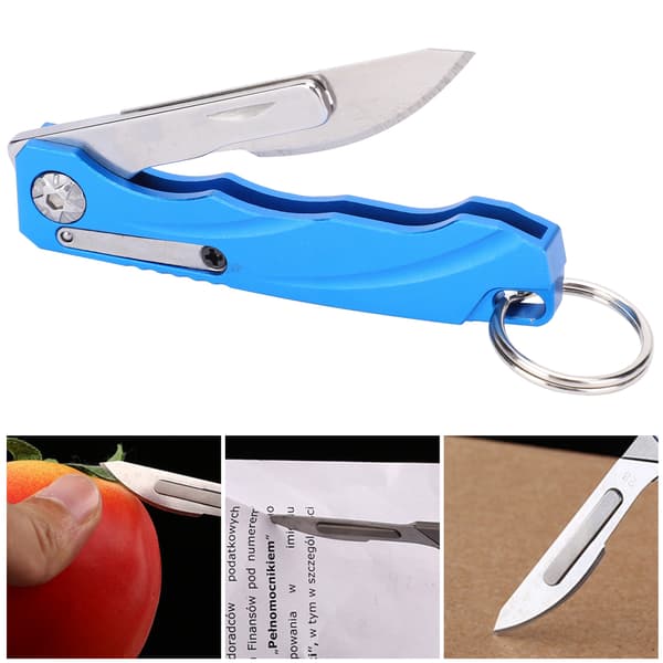 Bærbar EDC foldekniv i aluminiumslegering med 10 udskiftningsblade og nøglering