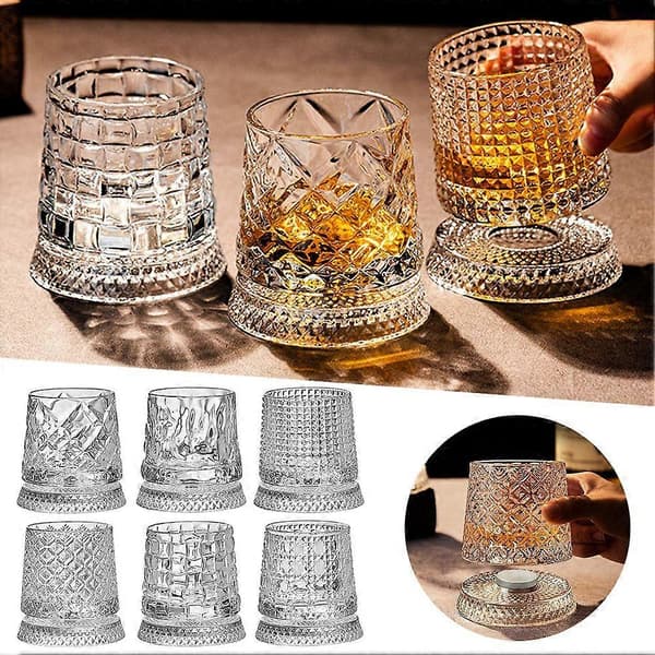 Roterende whiskyglas, klassisk krystalglas, roterende whiskyglas