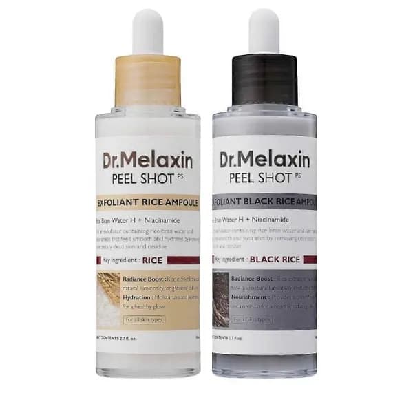Dr.Melaxin PEEL SHOT GLOW EXFOLIANT RICE AMPOULE (WHITE RICE/BLACK RICE) 80ml White