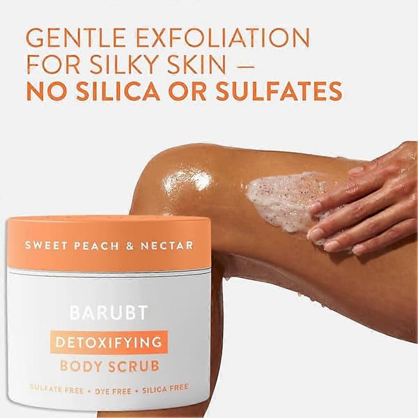 Söt persika kroppsskrubb - Exfolierar, tar bort död hud och återfuktar.